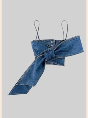 Sierra Darien Denim Bow Bustier Crop Top - Blue